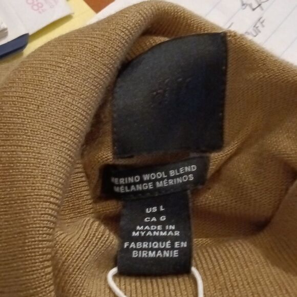 New Merino Wool Tan Men's Turtle Neck Sweater L - Picture 3 of 4